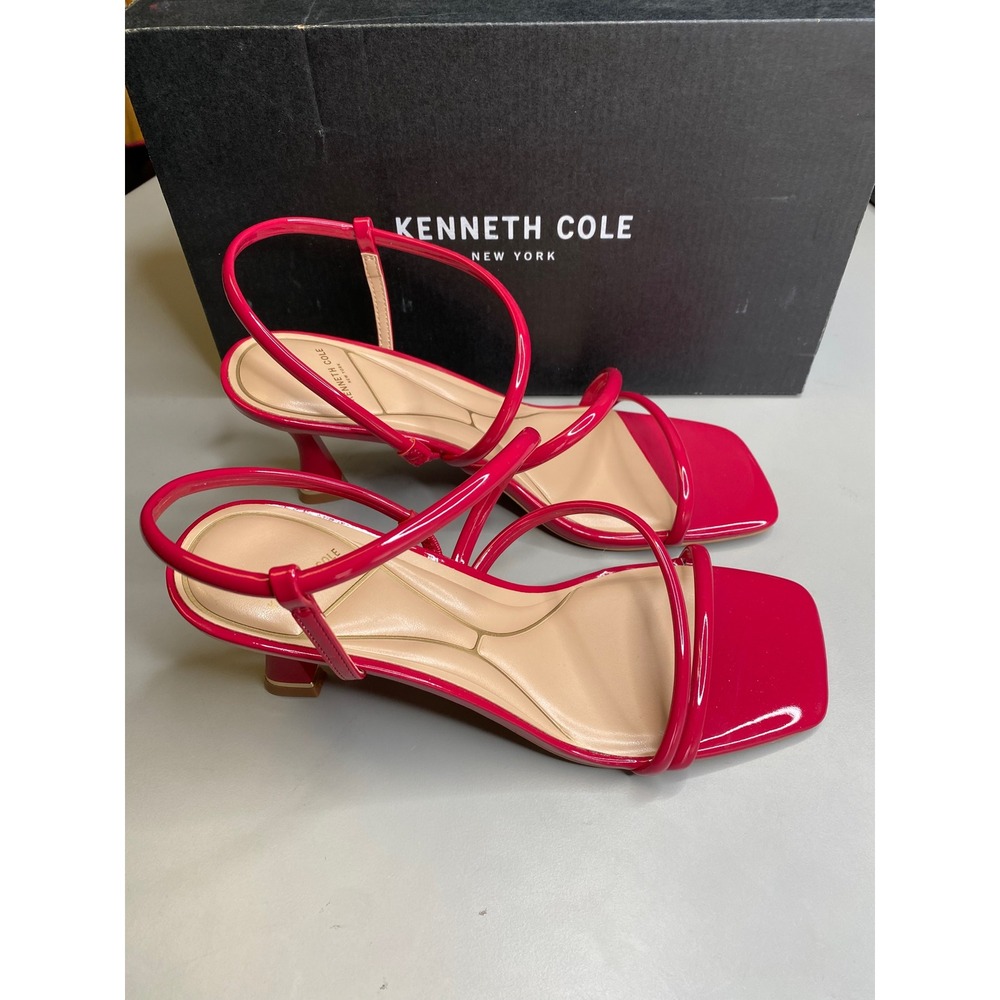 Kenneth Cole New York Dreama Red Patent Strappy Kitten Heel Sandals Size 9